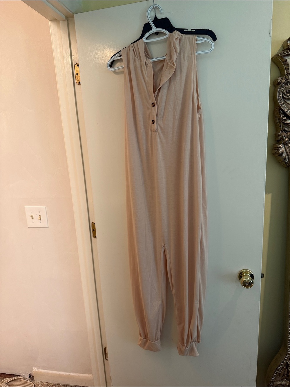 Sleeveless Beige Jumpsuit with Button Front